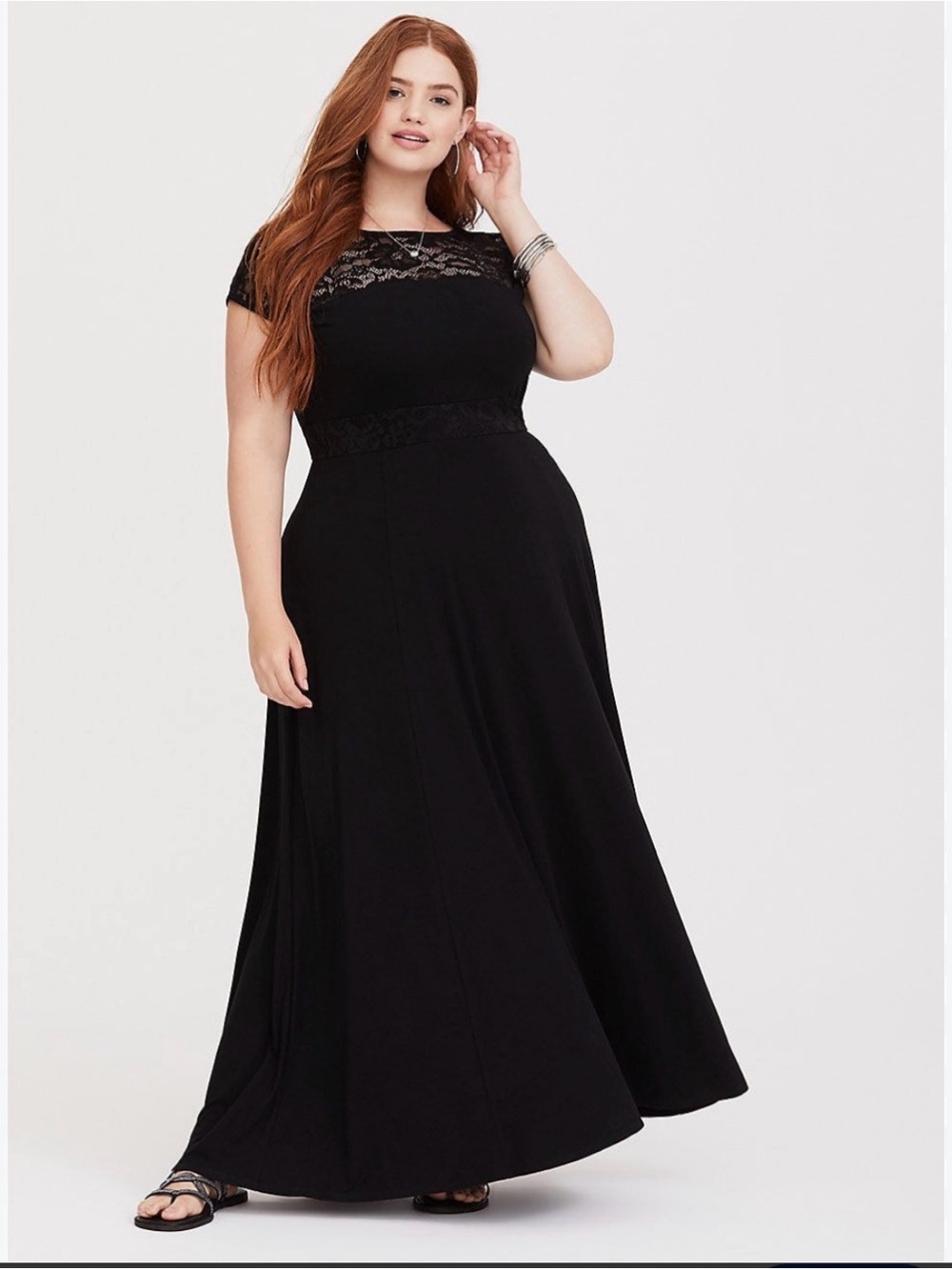 Torrid Black Lace Yoke Cap Sleeve Maxi Dress
